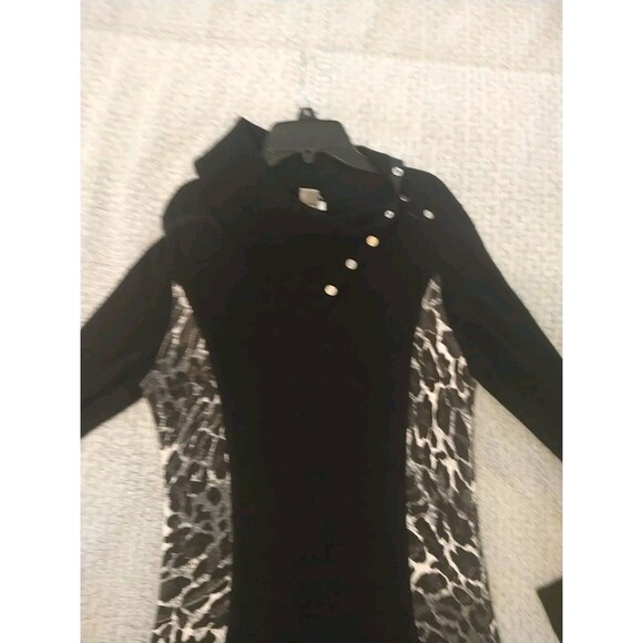 Cache Turtleneck Leopard Animal Print Top Sm Black Preppy Office Comfy Classic - Picture 5 of 9